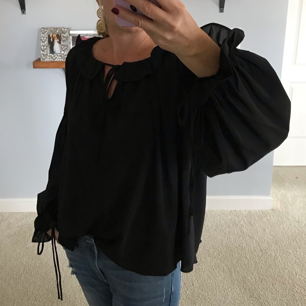 Black Ruffle Detail Tunic Top - Picture 4 of 7